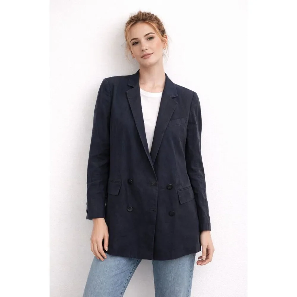 THEORY Piazza Linen‎ Blend Blazer Navy Blue Sz 10